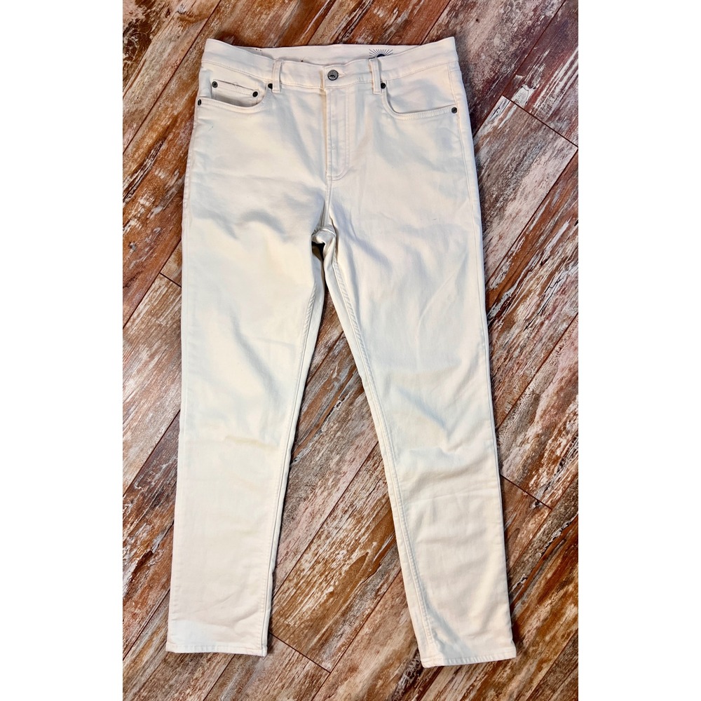 Faherty Stretch Terry 5-Pocket Pants Cream Off-White Mens 33x32 Straight Leg